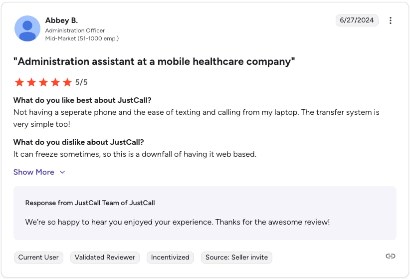 justcall healthcare call center review g2