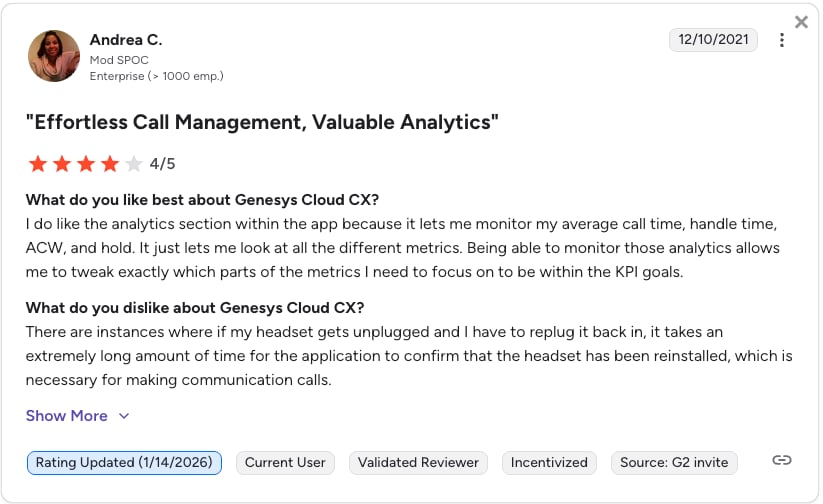 Genesys Cloud call monitoring review G2