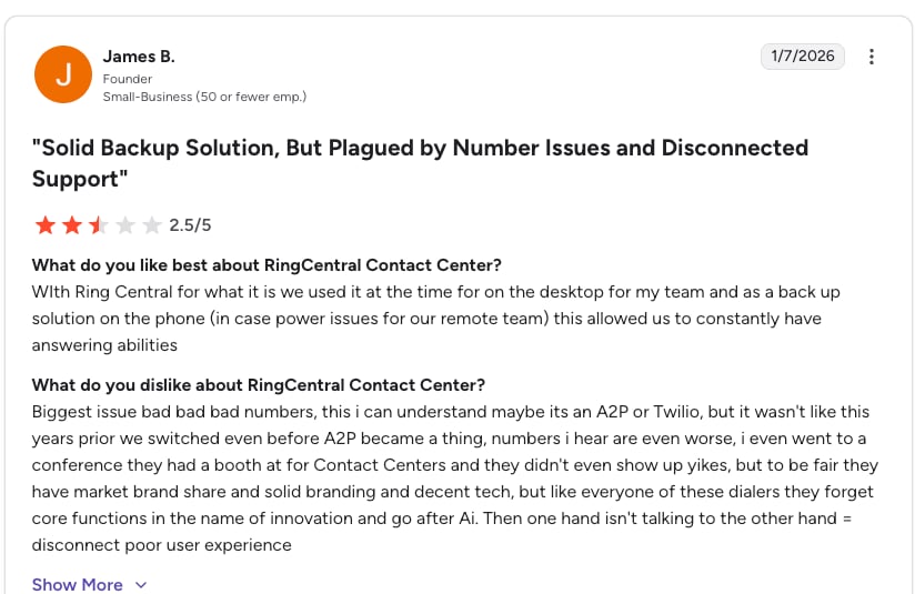 RingCentral call monitoring review screenshot