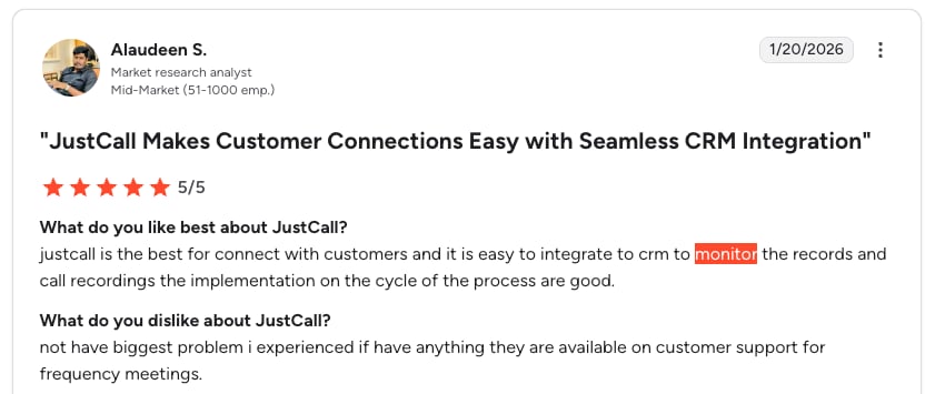 JustCall G2 review