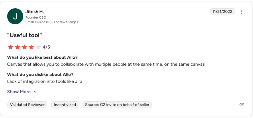g2 review screenshot allo