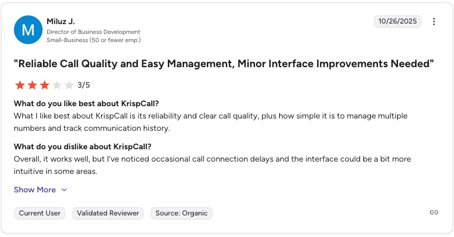 g2 review screenshot krispcall