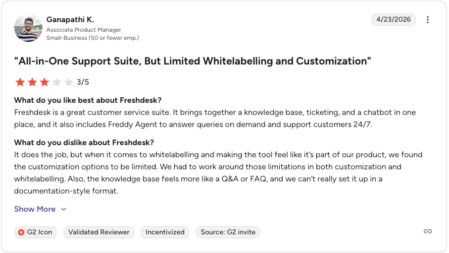 g2 review screenshot freshdesk