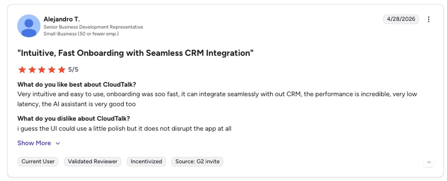 CloudTalk G2 user review