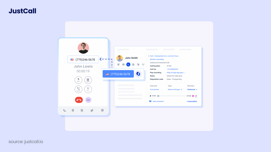 JustCall dialer interface