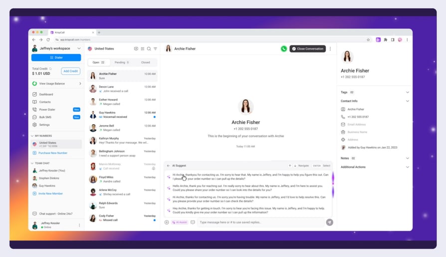 KrispCall unified callbox interface