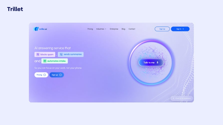 Trillet AI virtual receptionist setup and pricing