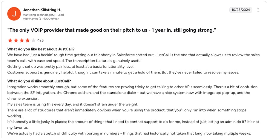 justcall review g2