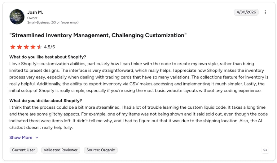 shopify g2 review