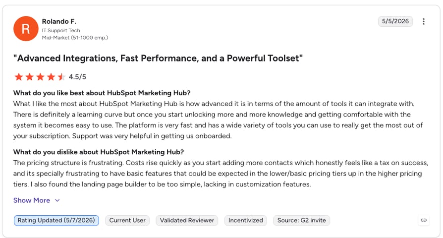 hubspot review g2