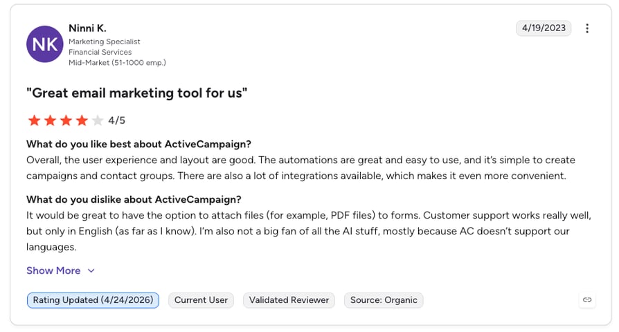 activecampaign g2 review