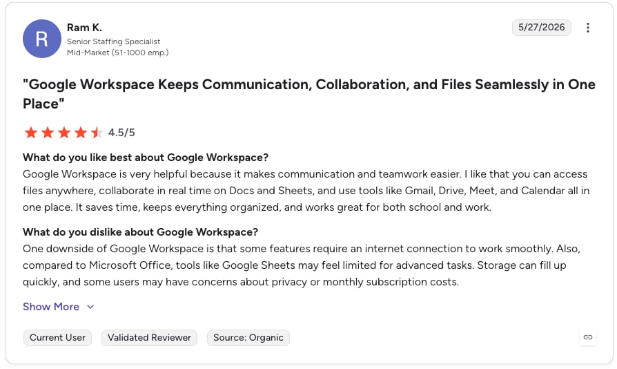 google sheets g2 review