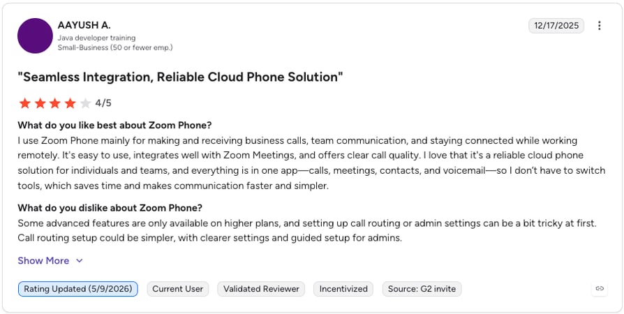 zoom phone review g2