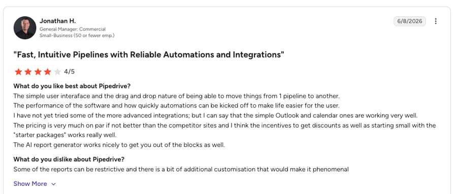 pipedrive g2 review