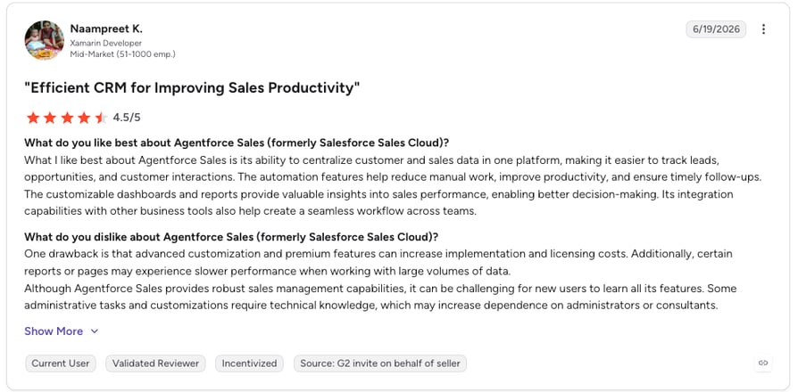 salesforce g2 review