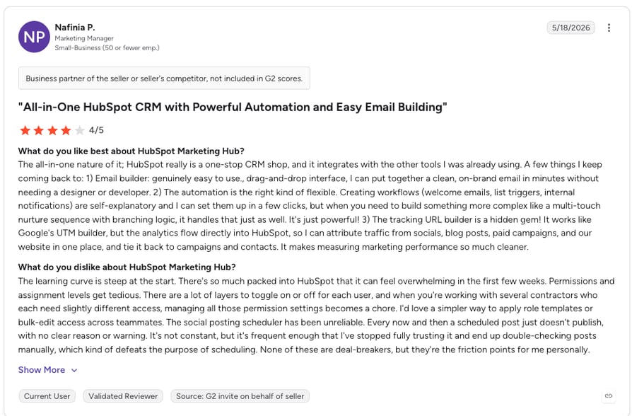 hubspot g2 review