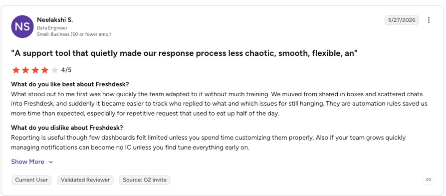 freshdesk g2 review