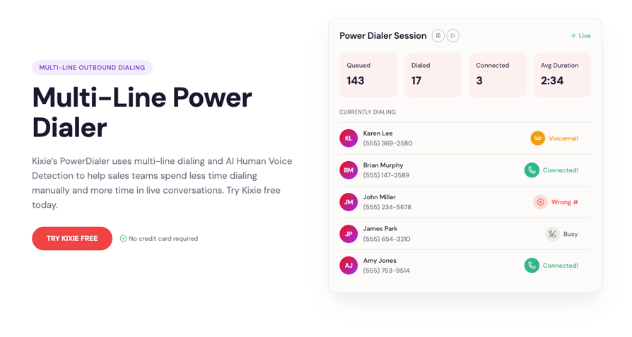 Kixie power dialer with 4 lines