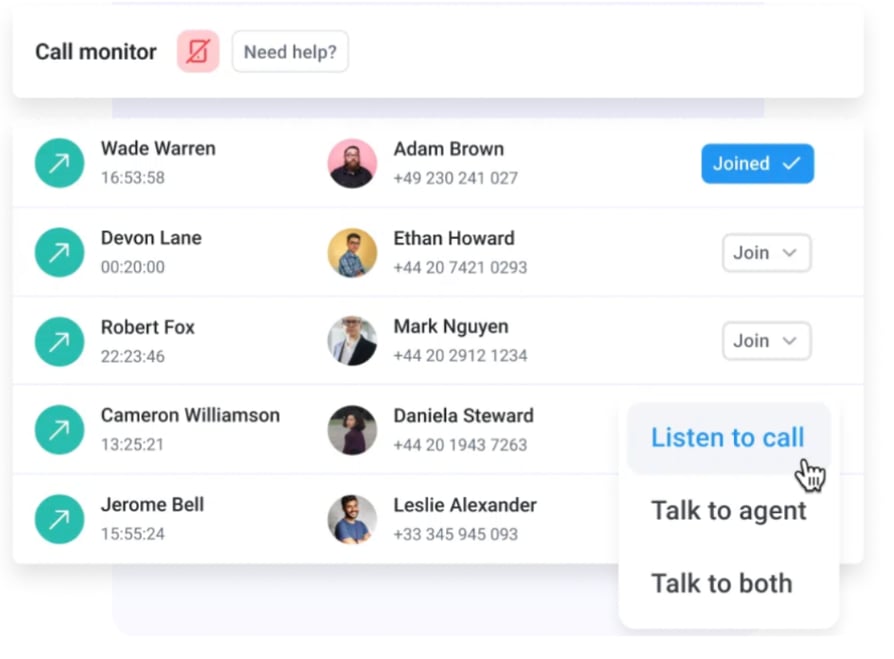 Screenshot of Cloudtalk's Call monitor