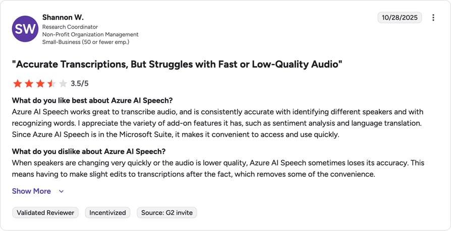 microsoft azure ai speech g2 review rating summary