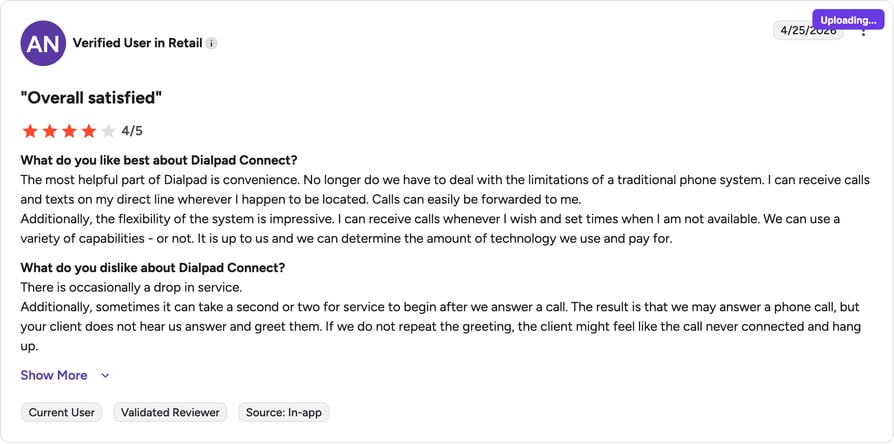 Dialpad G2 review rating summary