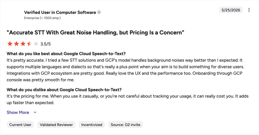 google cloud speech-to-text g2 review rating summary