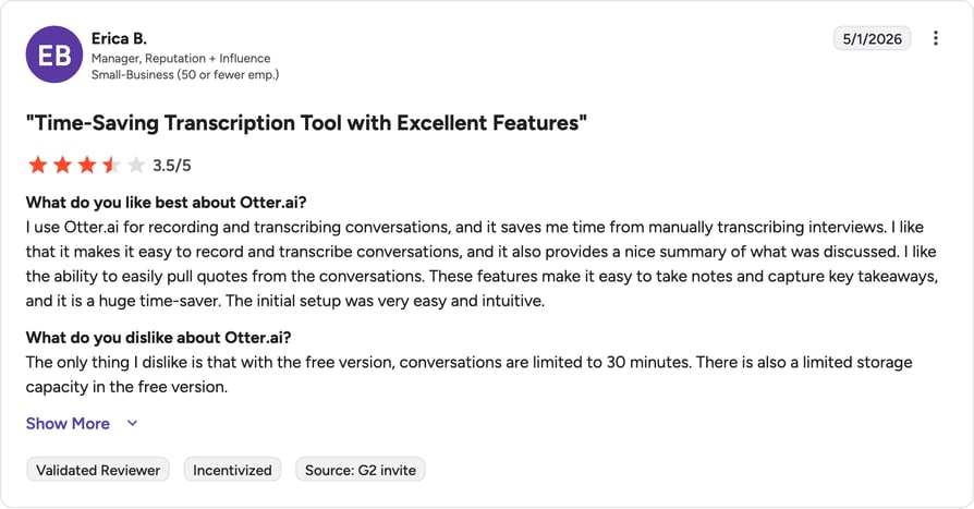 otter ai g2 review rating summary