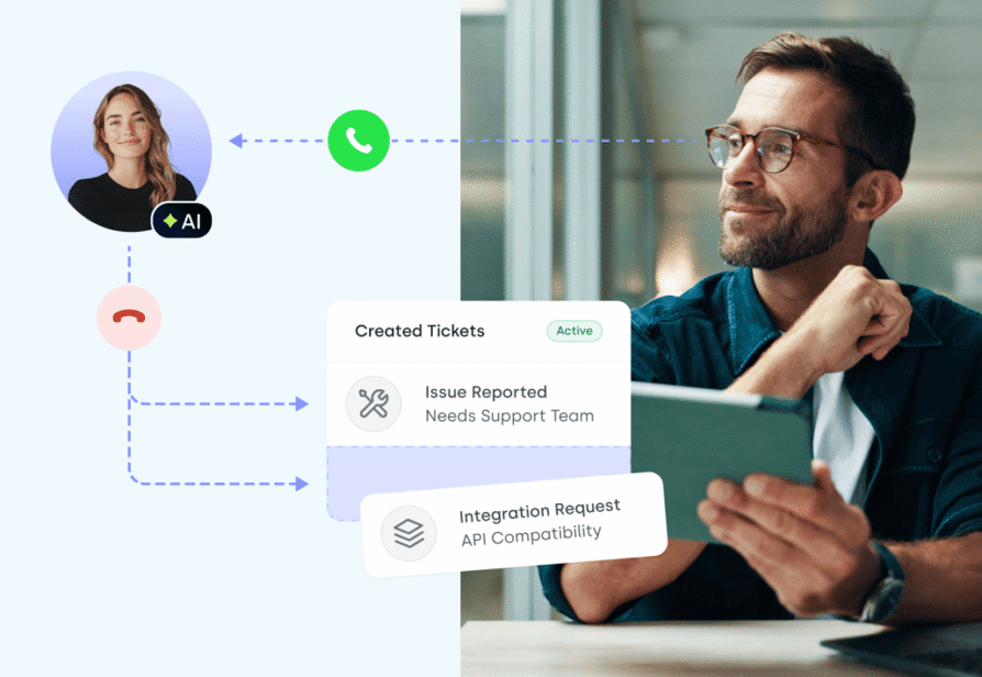 AI receptionist creating a ticket after a call screenshot