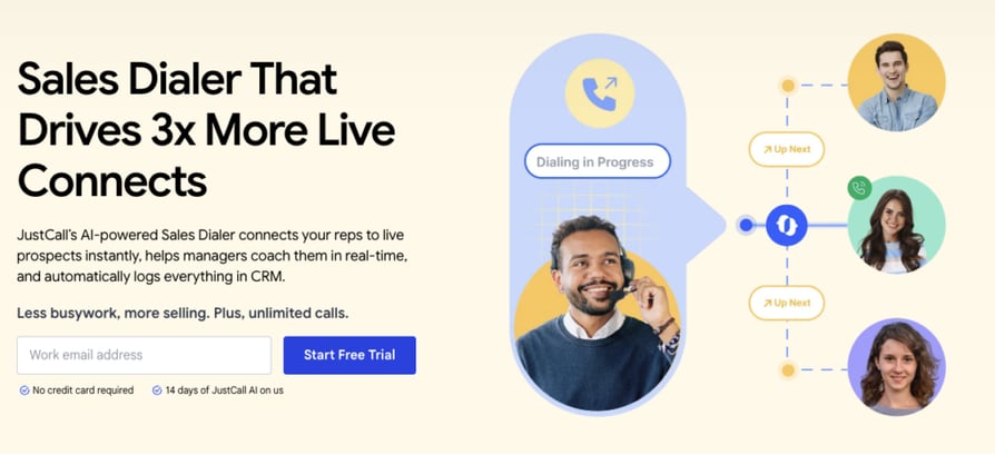 justcall home page screenshot