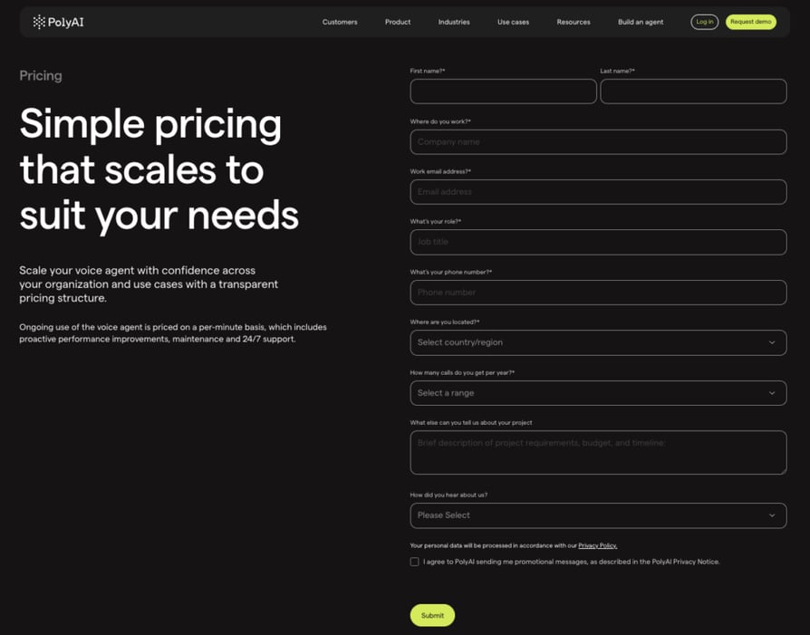 PolyAI pricing screenshot