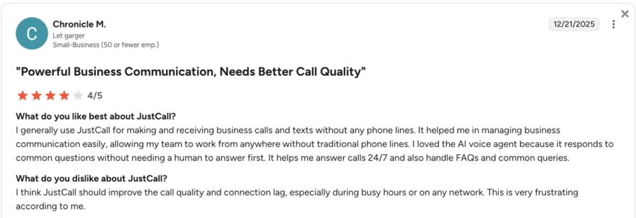 JustCall G2 User Review