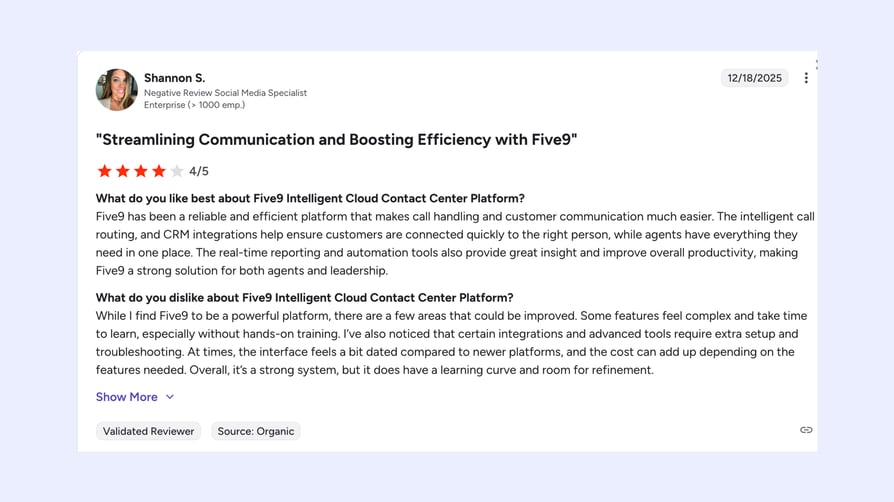 five9 call monitoring review screenshot