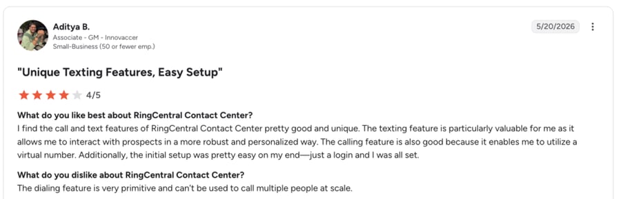 ringcentral reviews and rating on g2