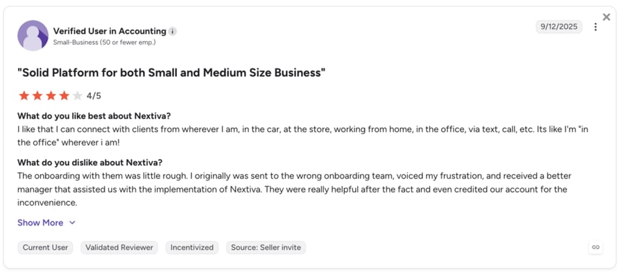 nextiva reviews and rating on g2