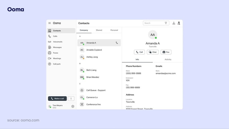 Ooma call app for PC interface