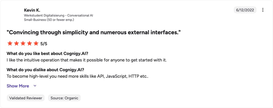 G2 review of Cognigy.AI by Kevin K.