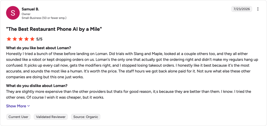 G2 review of Loman by Samuel B.