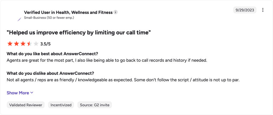 G2 review of AnswerConnect by Verified User in Health, Wellness and Fitness