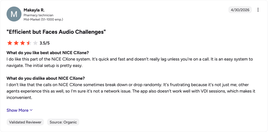 G2 review of NICE CXone by Makayla R.
