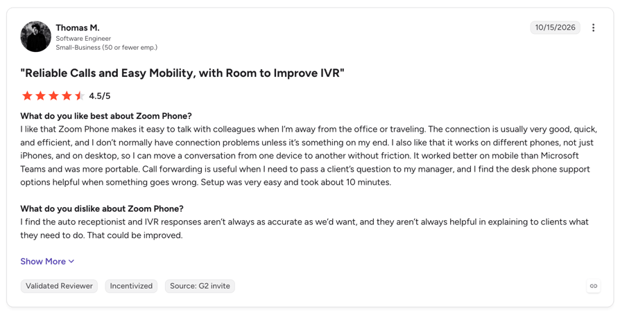 Recensione di Zoom Phone su G2