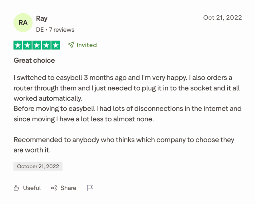 Recensione Easybell su Trustpilot