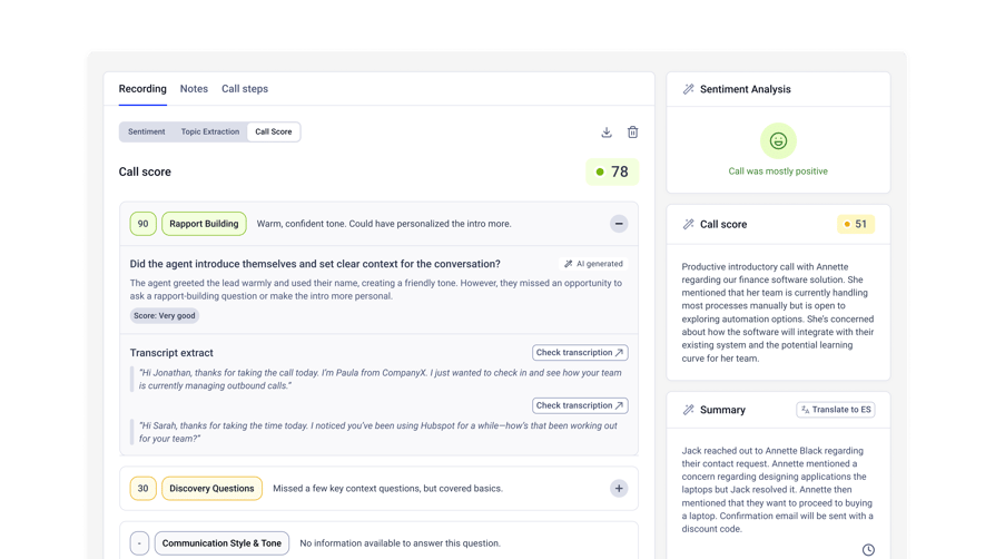 Immagine del prodotto trascrizione delle chiamate e conversation intelligence
